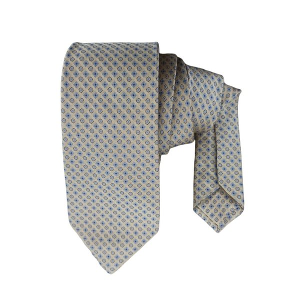 BARBA 7FOLD Beige Geometric Silk Tie 61"/ 3.5" EC - Picture 1 of 3